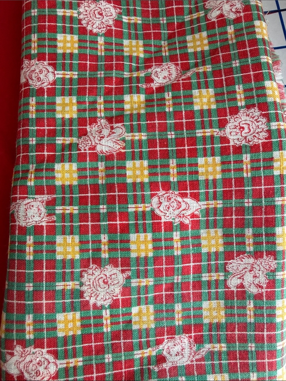 Vintage Feed Sack Style Floral Plaid Fabric + Red Cotton Lot - Picture 3 of 16